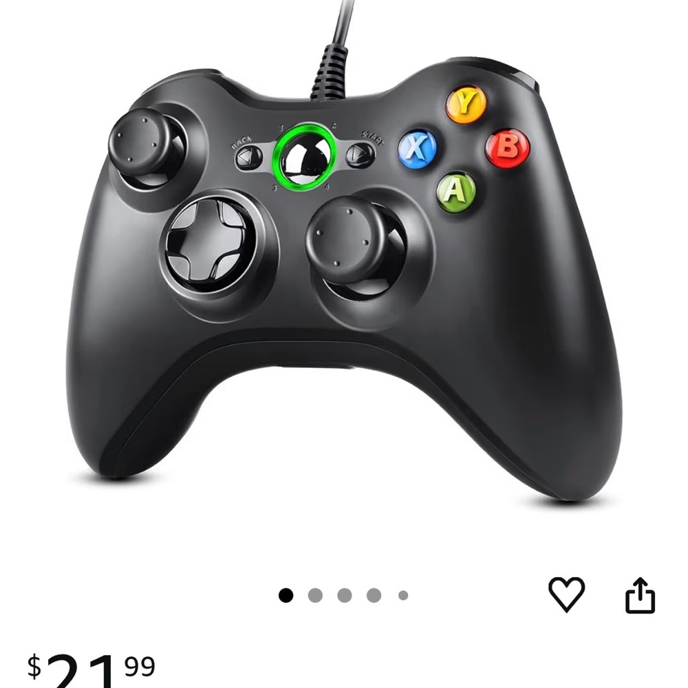 2 Black Wired Gaming Controllers Xbox 360